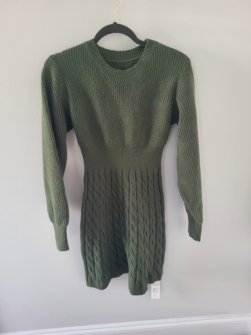 Olive Green Knit Sweater Dress - Women